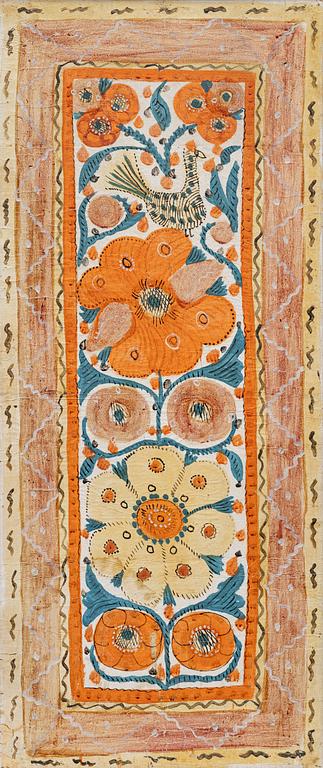 Textile paintings, a pair, so-called rooster paintings, Sunnerbo school, Småland, first half of the 19th century.