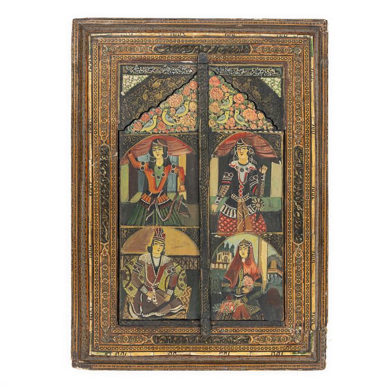 A Qajar Khatamkari laque mirror, circa 1900.