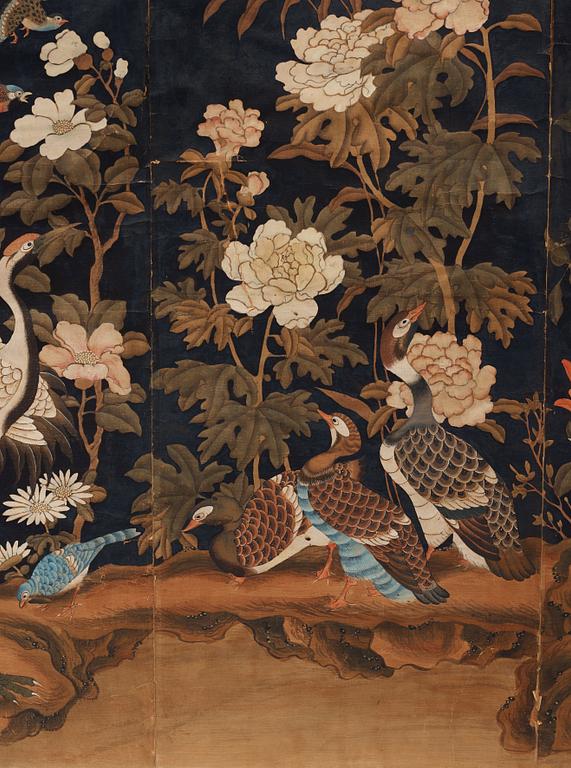 A Chinese wall paper, gouache on paper, Qing dynasty (1644-1912).