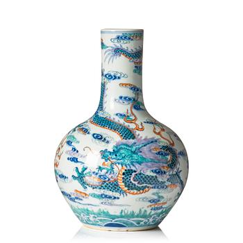 1288. A doucai 'dragon and phoenix' vase, late Qing dynasty with Qianlong mark.