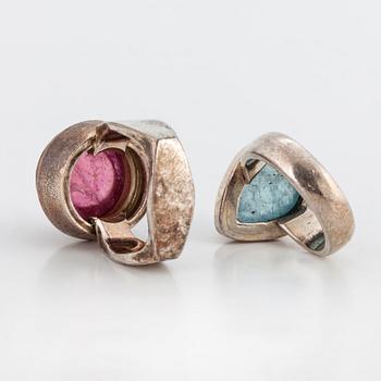 TWO RINGS, with pink tourmaline and  aquamarine.