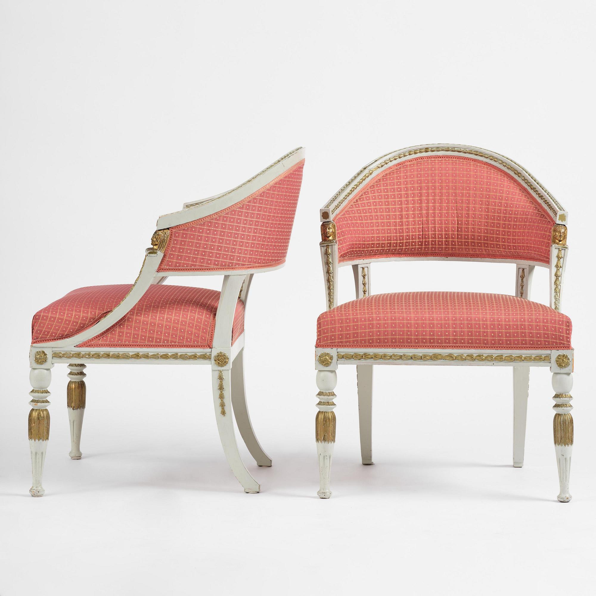 A pair of late Gustavian open armchairs attributed to E. Ståhl (master in Stockholm 1794-1820).