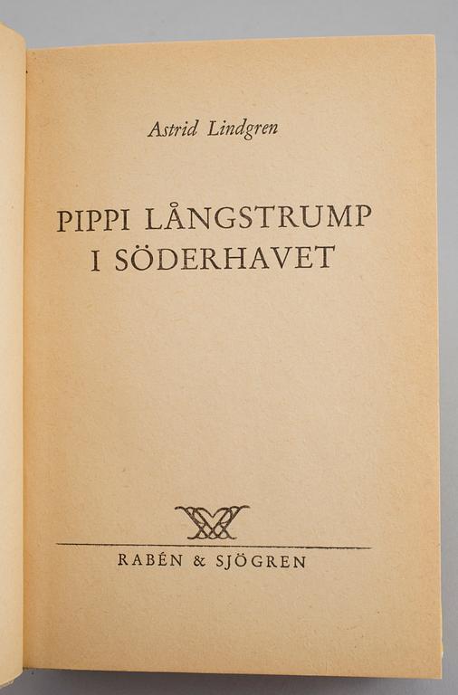 ASTRID LINDGREN, 3 böcker om Pippi Långstrump. Rabén & Sjögren, Stockholm 1946-48.