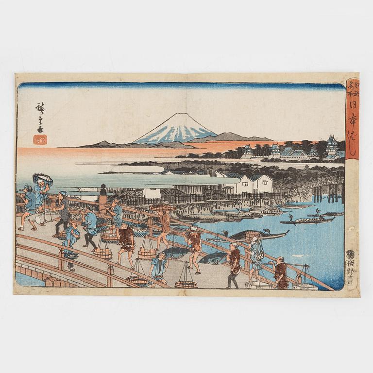 Ando Utagawa Hiroshige, after, four woodblock prints.