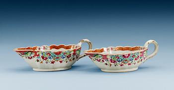 A pair of famille rose sauce boats, Qing dynasty, Qianlong (1736-95).