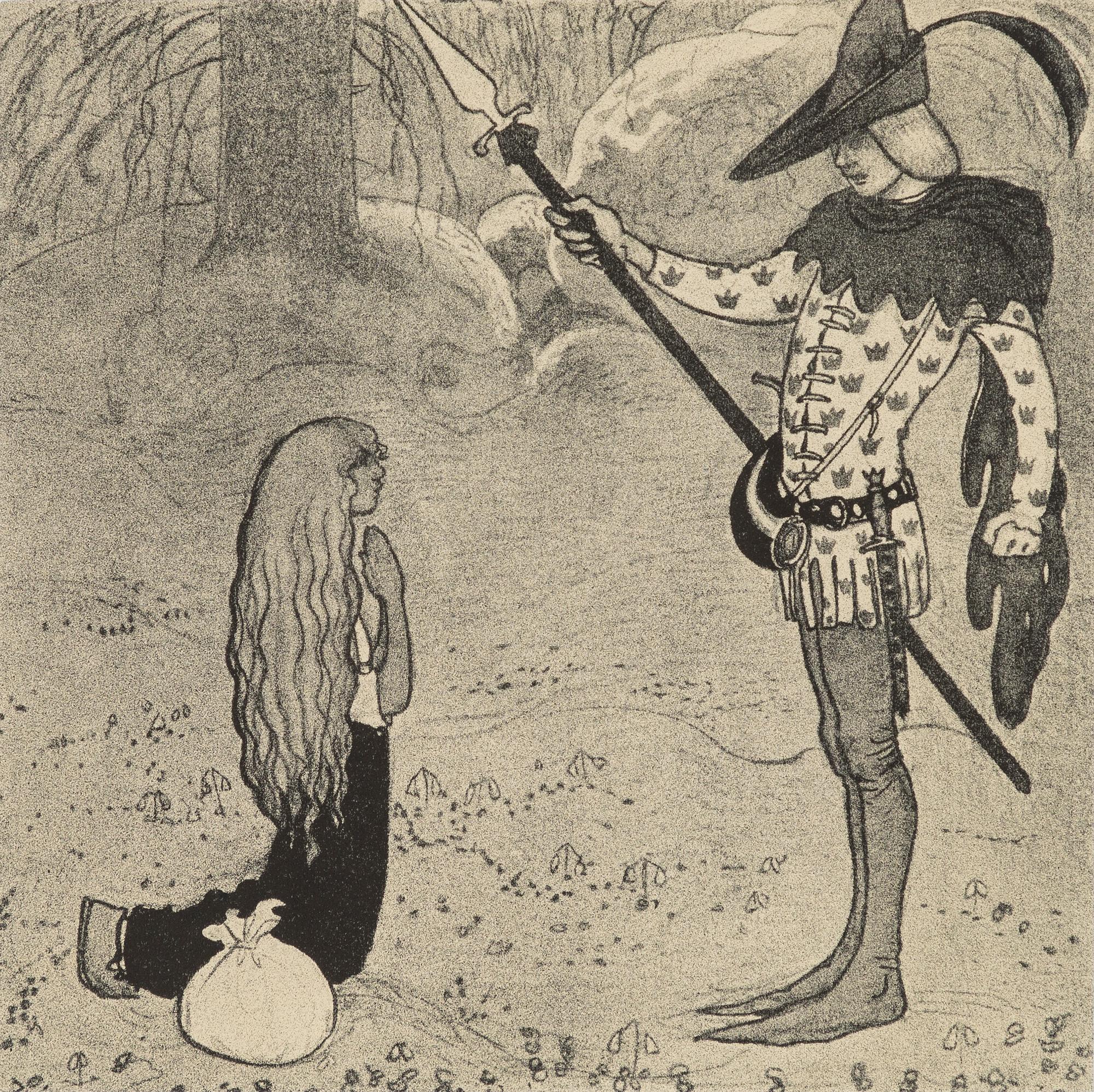 John Bauer, "När flickan hörde, varom frågan var, föll hon på knä för prinsen".