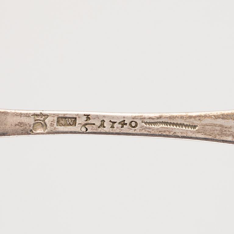 A silver funerary spoon, mark of N. Warneck, Karlstad 1740.