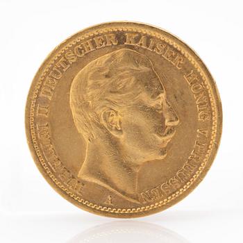 Gold coin Germany, Wilhelm II 20 Mark, 1906.