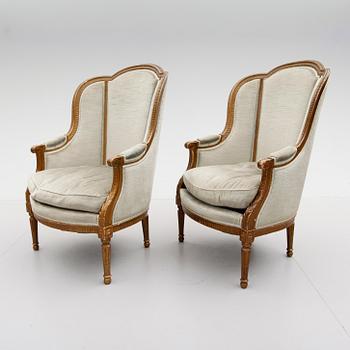 BERGÈRER, 1 par, Louis XVI-stil, 1800-talets andra hälft.