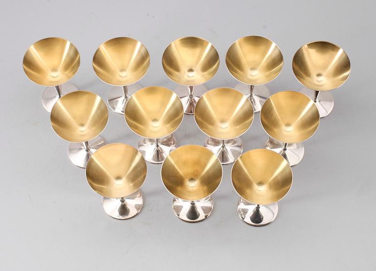 COCKTAILGLAS, 12 st, silver, Ceson, Göteborg 1970-tal. Vikt ca 654 g.