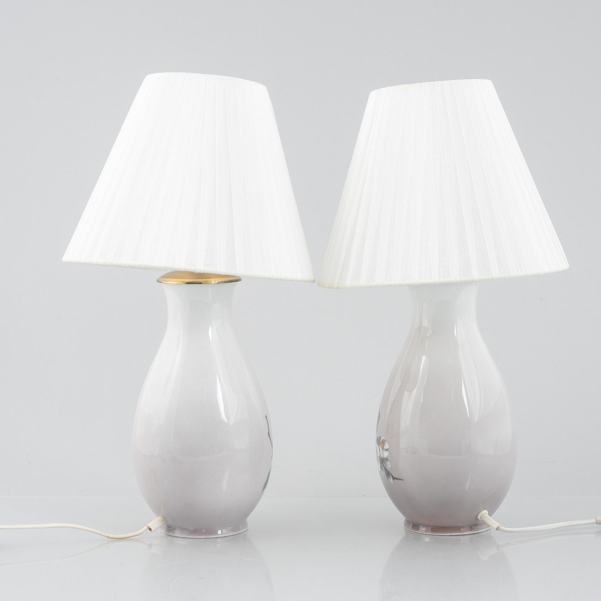 A pair of porcelain table lamps, Bing & Grøndahl, Denmark, after 1970.