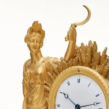 A French Empire 19th century gilt bronze mantel clock by Rieussec.