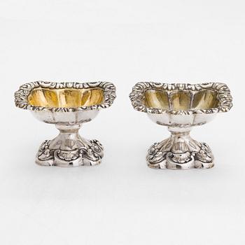 A pair of mid-19th-century silver salt cellars, maker's mark of Mattia Condursi, presumably. Naples, after 1844.