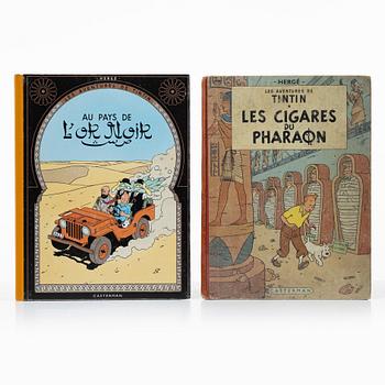 Tintin albums, 34 pcs, French, various publication years, including L'ile Noire 1947.