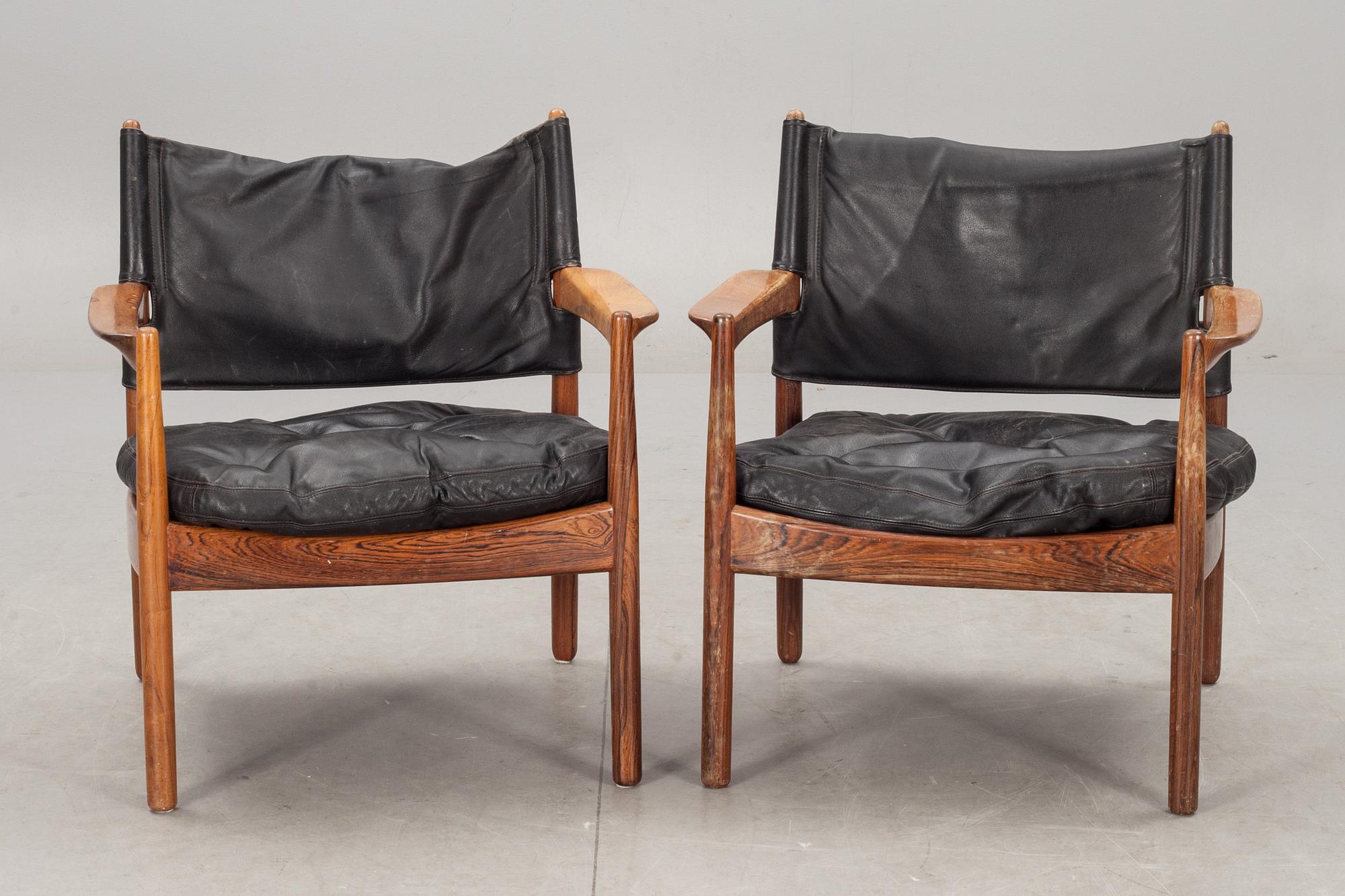 KARMSTOLAR, ett par samt SOFFA, jakaranda, Gunnar Myrstrand för Källemo. 1960-tal. CITES-intyg medföljer.