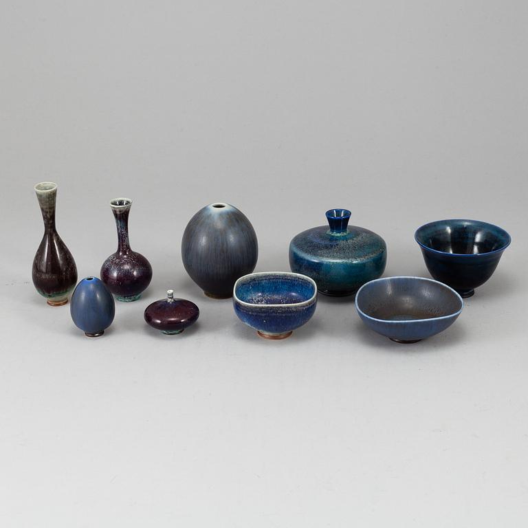 BERNDT FRIBERG, 9 miniature stoneware vases and bowls. Gustavsberg Studio.