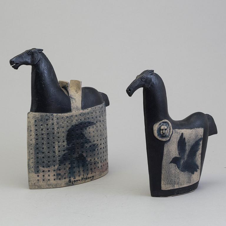 BJÖRN NYBERG, two sculptures, pottery, signed.