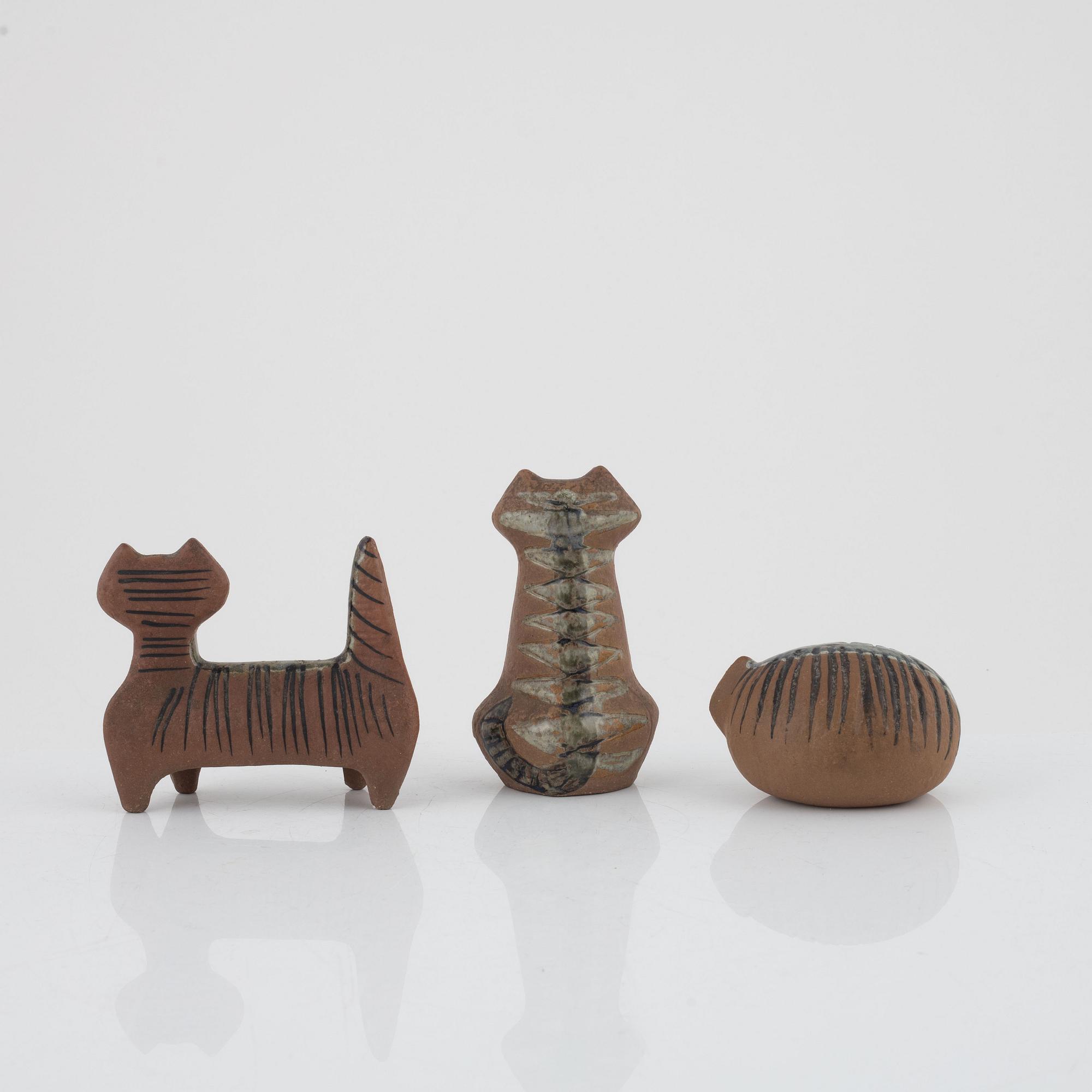 Lisa Larson, a set of three figurines and one  wall relief, Gustavsberg.