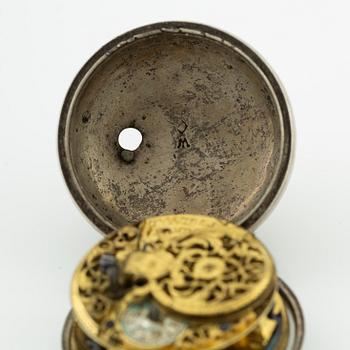 A silver double-case pocket watch by Thomas Wilson (watchmaker in London 1659-94).