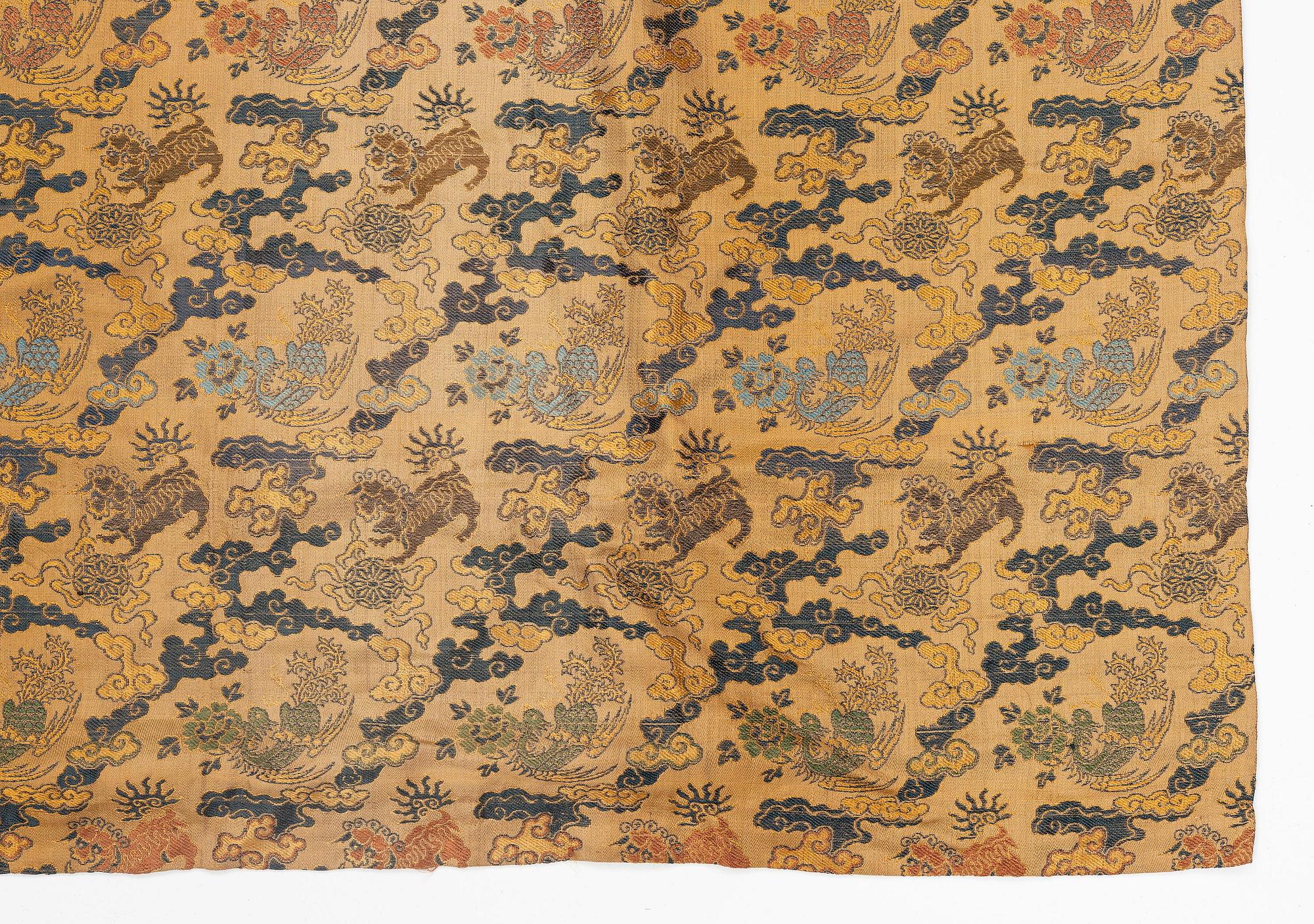 A group of three silk textiles, Qing dynasty.