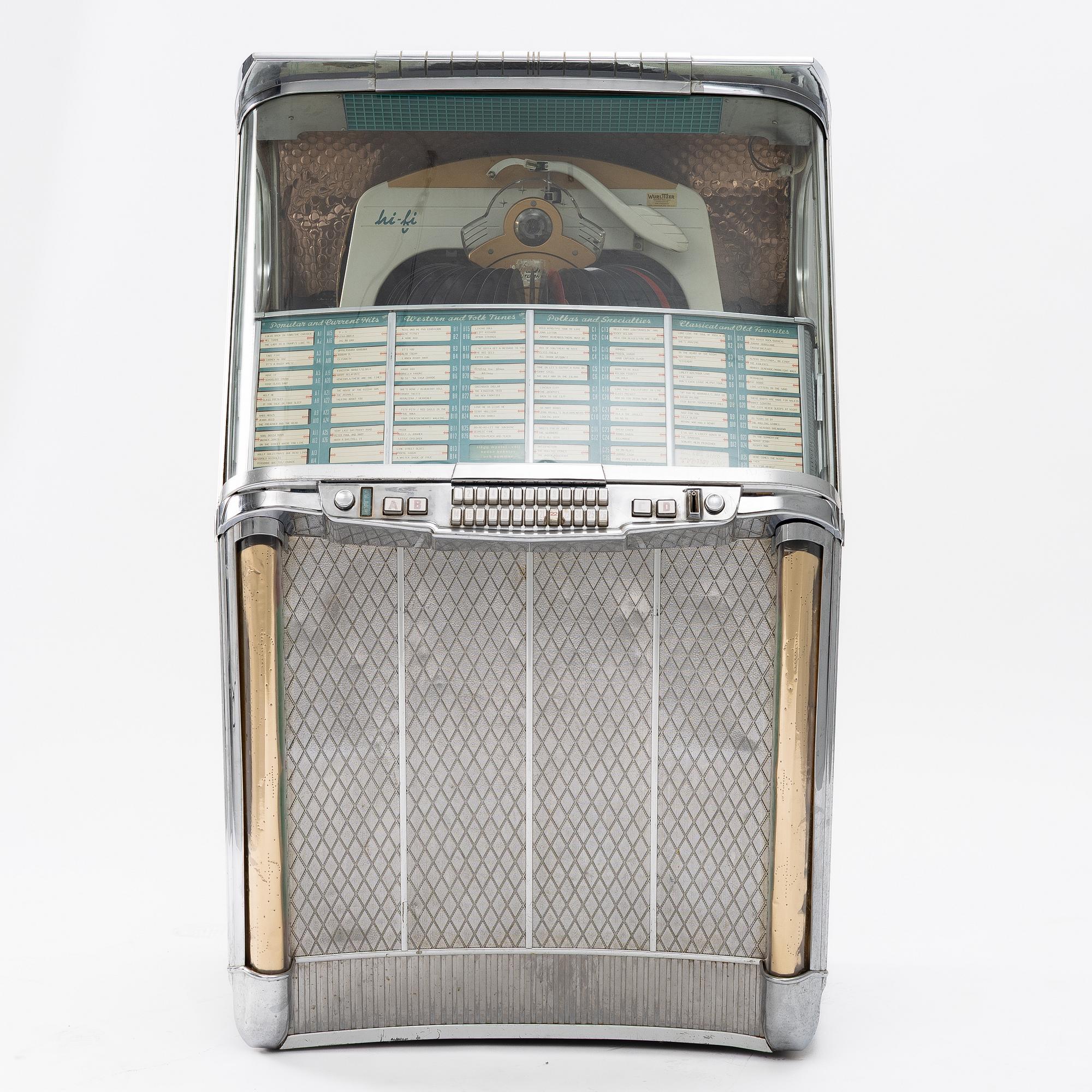 Jukebox, Wurlitzer, modell 2104, Rudolph Wurlitzer Company, North Tonawanda, New York, USA, 1957.
