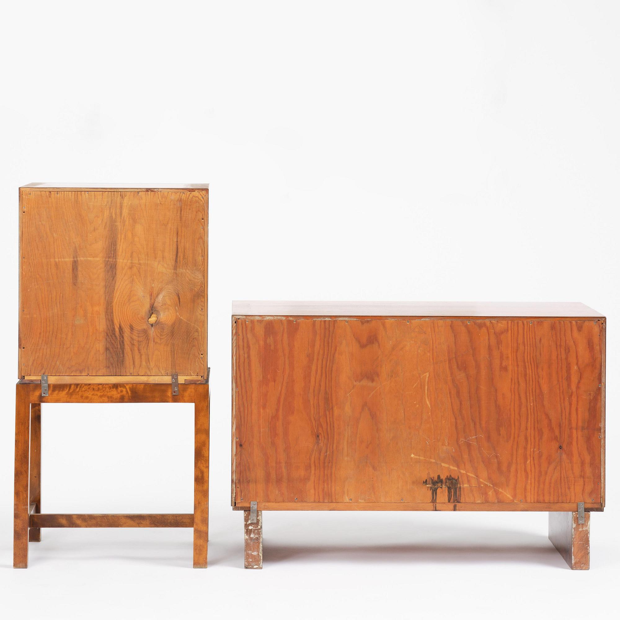 Hyresgästernas Möbelaffär, a set of two functionalist birch cabinets, Stockholm, 1930s.