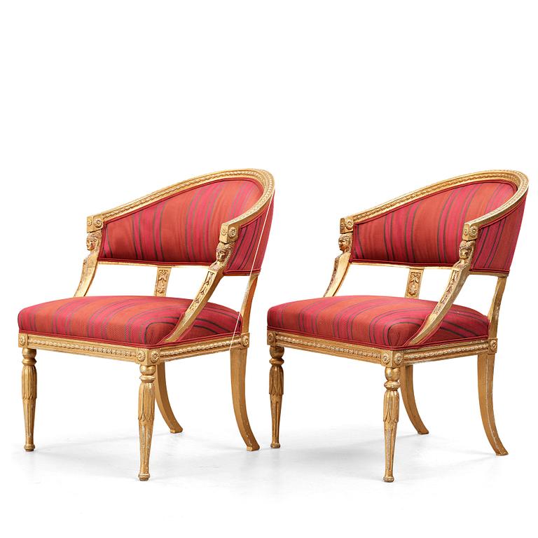 A pair of late Gustavian armchairs by Johan Erik Höglander (master in Stockholm 1777).