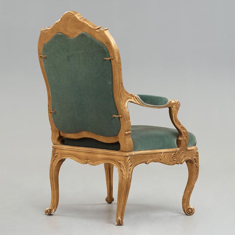 A large Swedish Rococo armchair by Carl Magnus Sandberg (master in Stockholm 1759-1789), circa 1760.