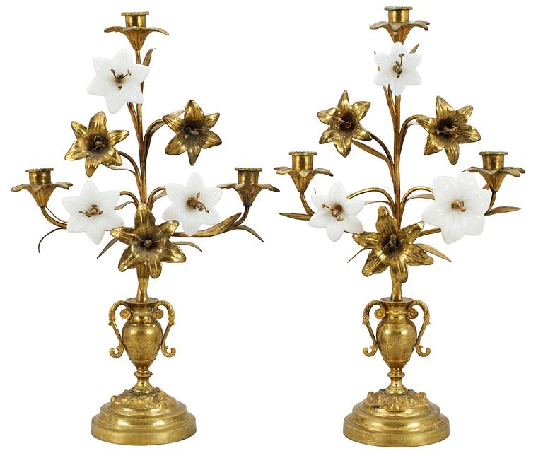 A pair of French three-light candelabra, 19th cent second half.