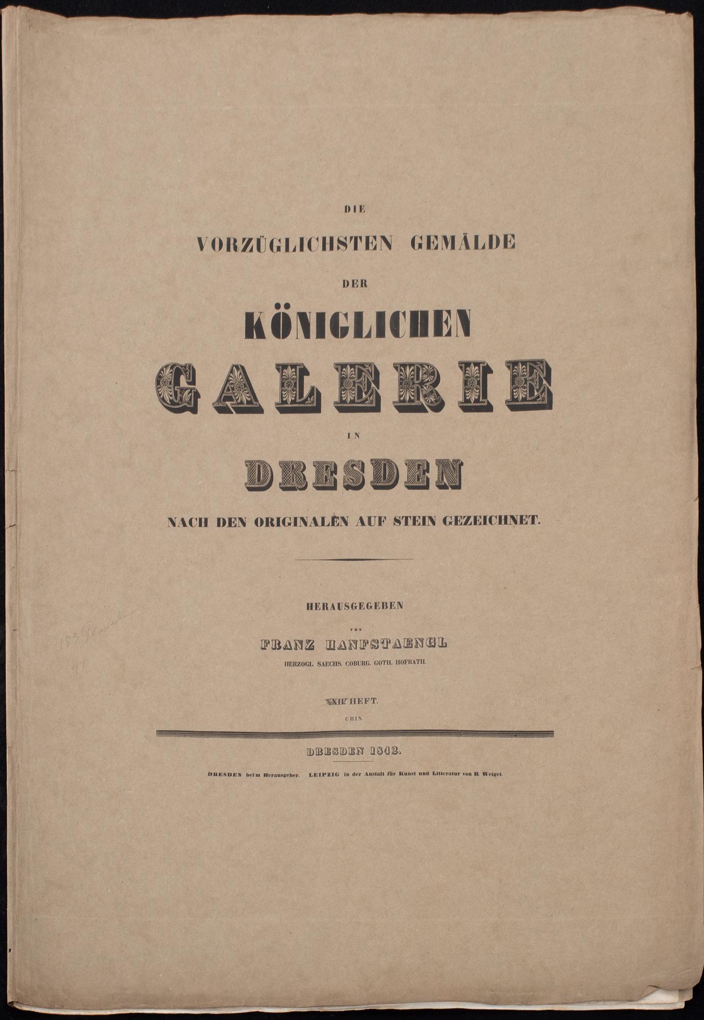 MAPPAR,10 st. Litografiska tryck."Die vorzüglichsten gemälde der königlichen galerie in Dresden" 1840-tal.