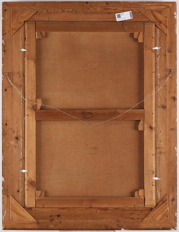 Per Ekström. Skymningslandskap med stugor.