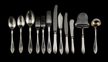 BESTICKSERVIS, 95 delar, silver, Svensk spetsig, mestadels GAB, Stockholm, 1900-talets första hälft. Vikt ca 4830 gram.