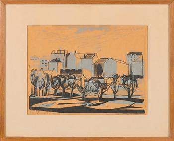 Tuulikki Pietilä, woodcut in colour, signed and dated 1958.