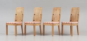 Axel Einar Hjorth, A set of four 'Lovö' pine chairs, Nordiska Kompaniet, NK, Sweden 1930's.