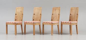 Axel Einar Hjorth, A set of four 'Lovö' pine chairs, Nordiska Kompaniet, NK, Sweden 1930's.