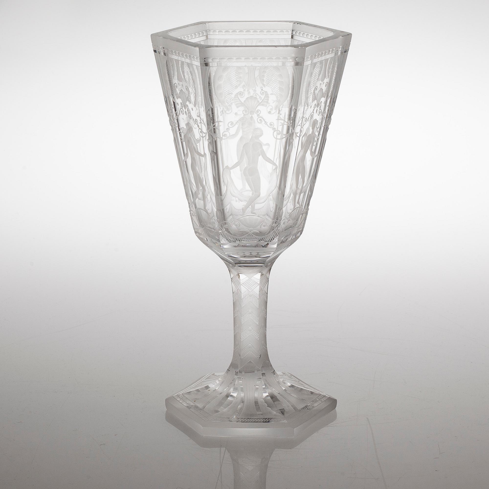 A glass vase, "Sex Gracer" by Simon Gate, Orrefors, second quarter of the 20th century.