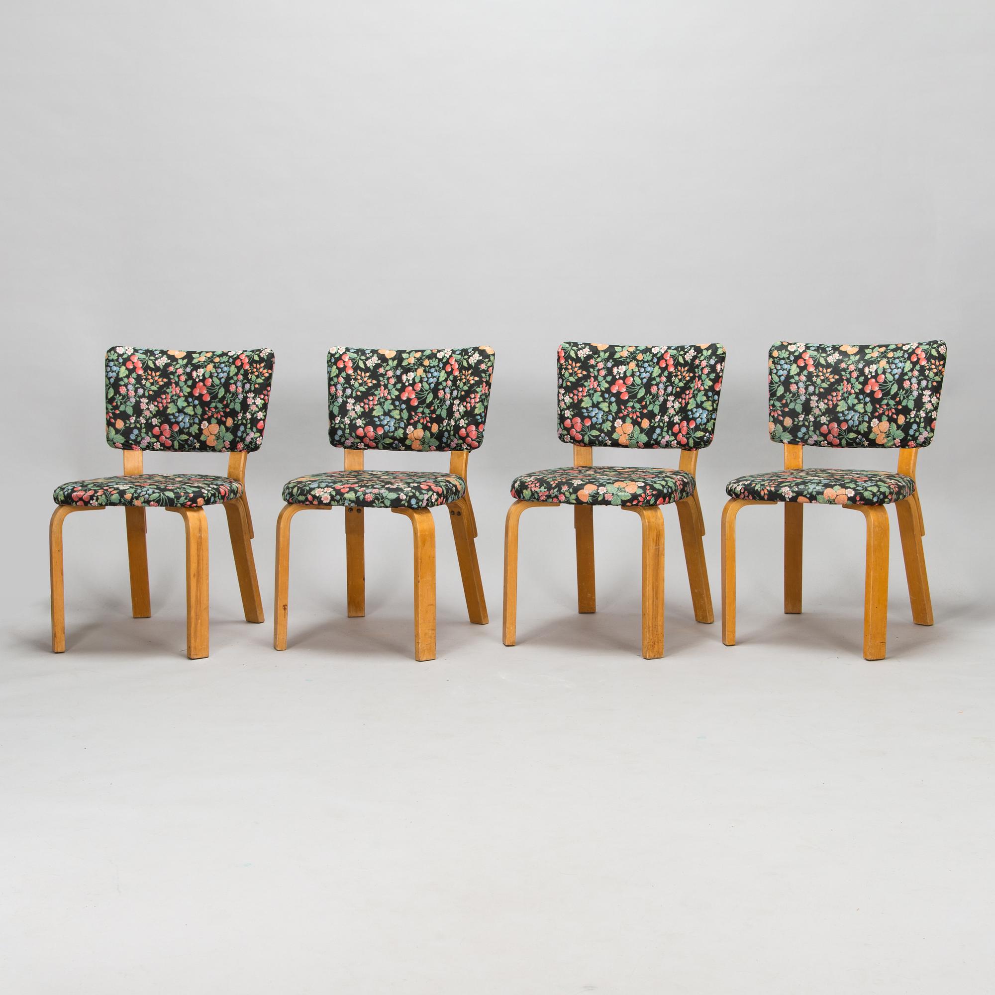 Alvar Aalto, stolar, 4 st, "62", O.Y. Huonekalu- ja Rakennustyötehdas A.B. 1900-talets mitt.