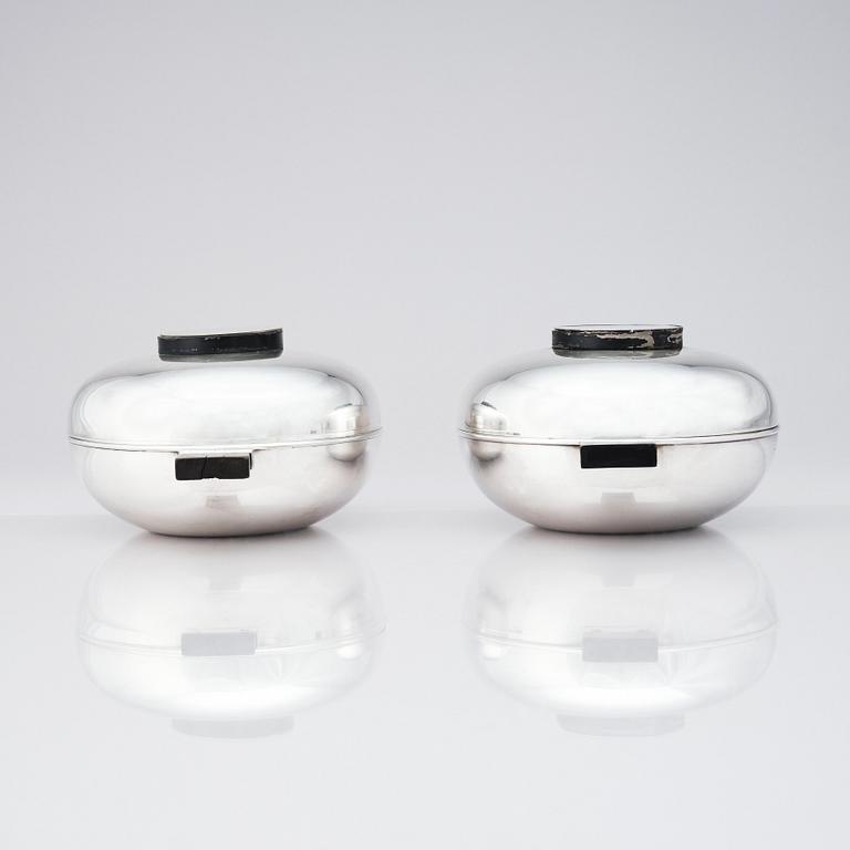 Sylvia Stave, two alpacca lidded dishes, C.G. Hallberg, Stockholm, designed in 1934.