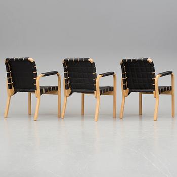 ALVAR AALTO, KARMSTOLAR, tre st, modell 45, Artek, modellen formgiven 1947.