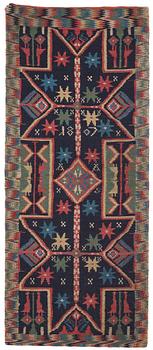 258. A carriage cushion, double-interlocked tapestry, ca 106 x 44 cm, Scania, Sweden, 1807, probably Skytts district.