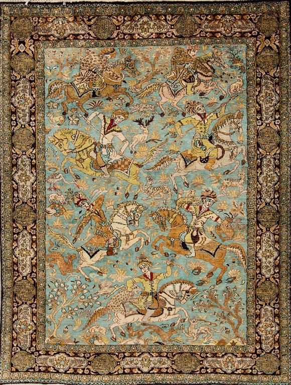 An old solk Ghom carpet ca 154,5 x 107,5 cm.