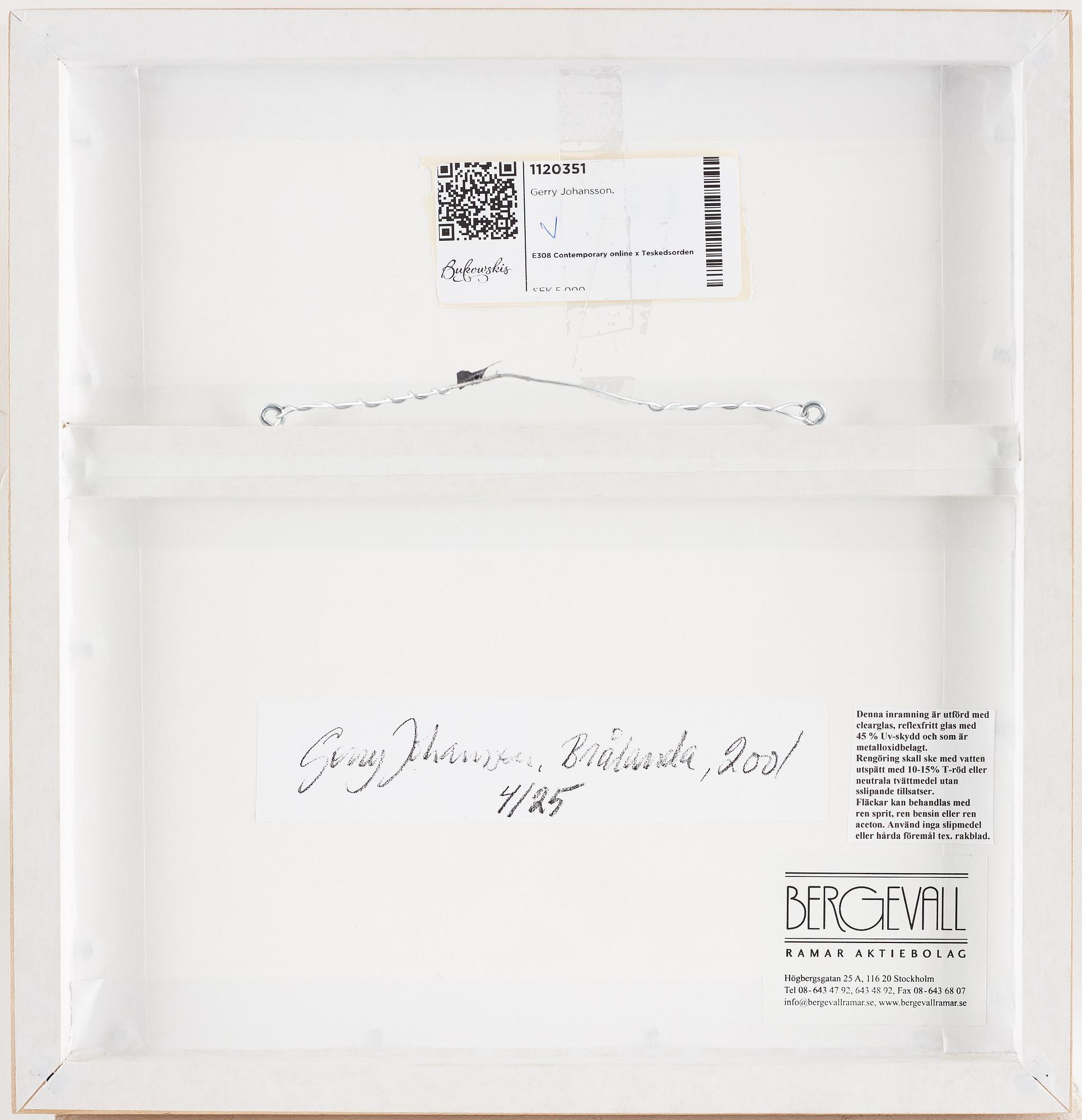 GERRY JOHANSSON, gelatin silver print signed and numbered 4/25 on verso.