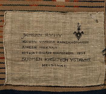 A Finnish long pile ryarug 'Jämsä' model for the Friends of Finnish Handicraft.