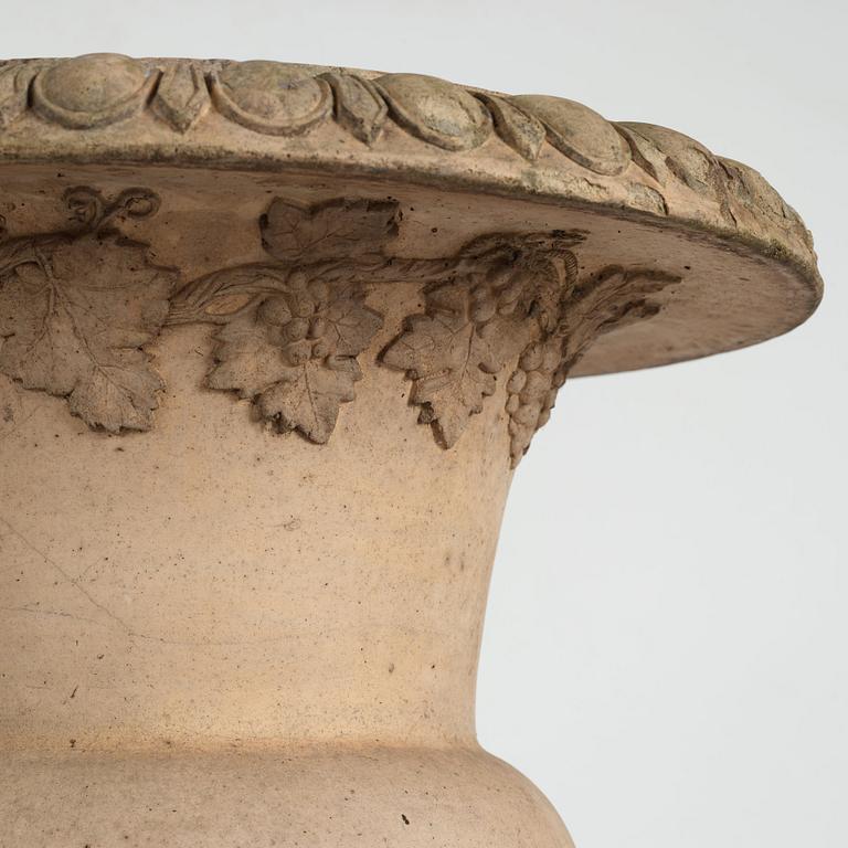 A Swedish Höganäs 1860's stoneware garden urn attributed to Ferdinand Ring.