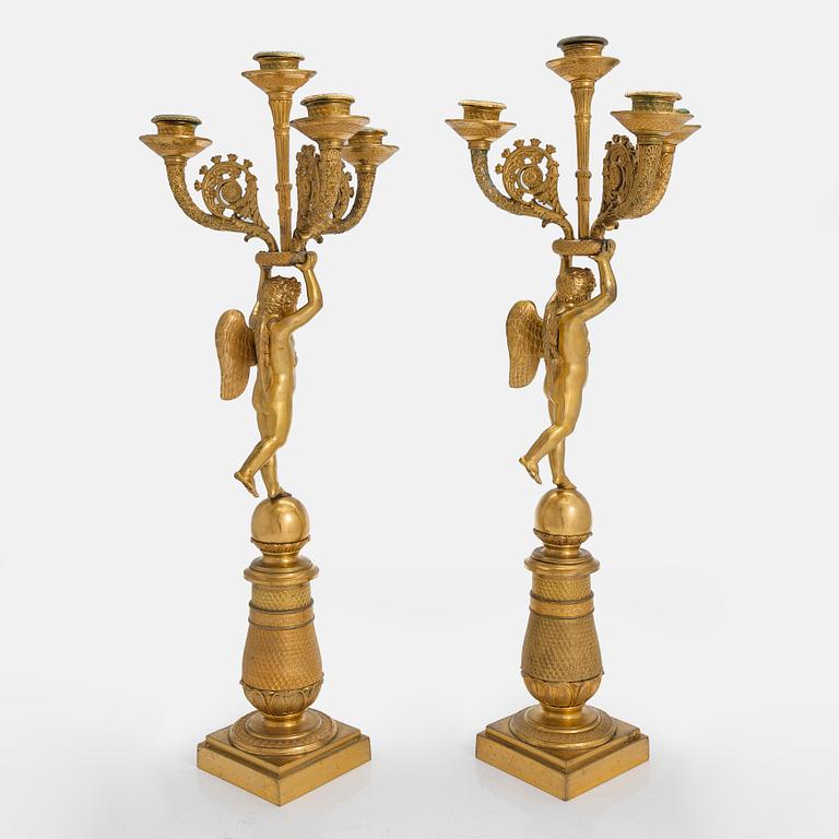 A pair of Charles X four-light candelabra, France, around 1820.