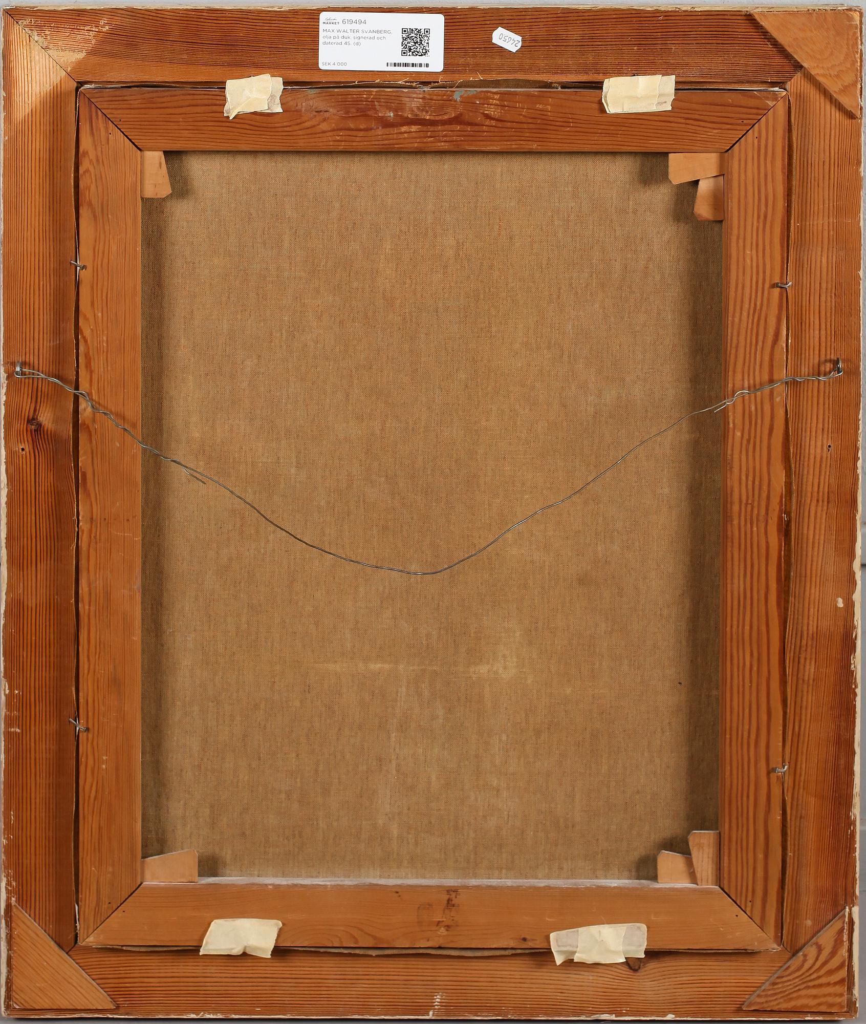 OKÄND KONSTNÄR, olja på duk, signerad Svanberg och daterad 45.