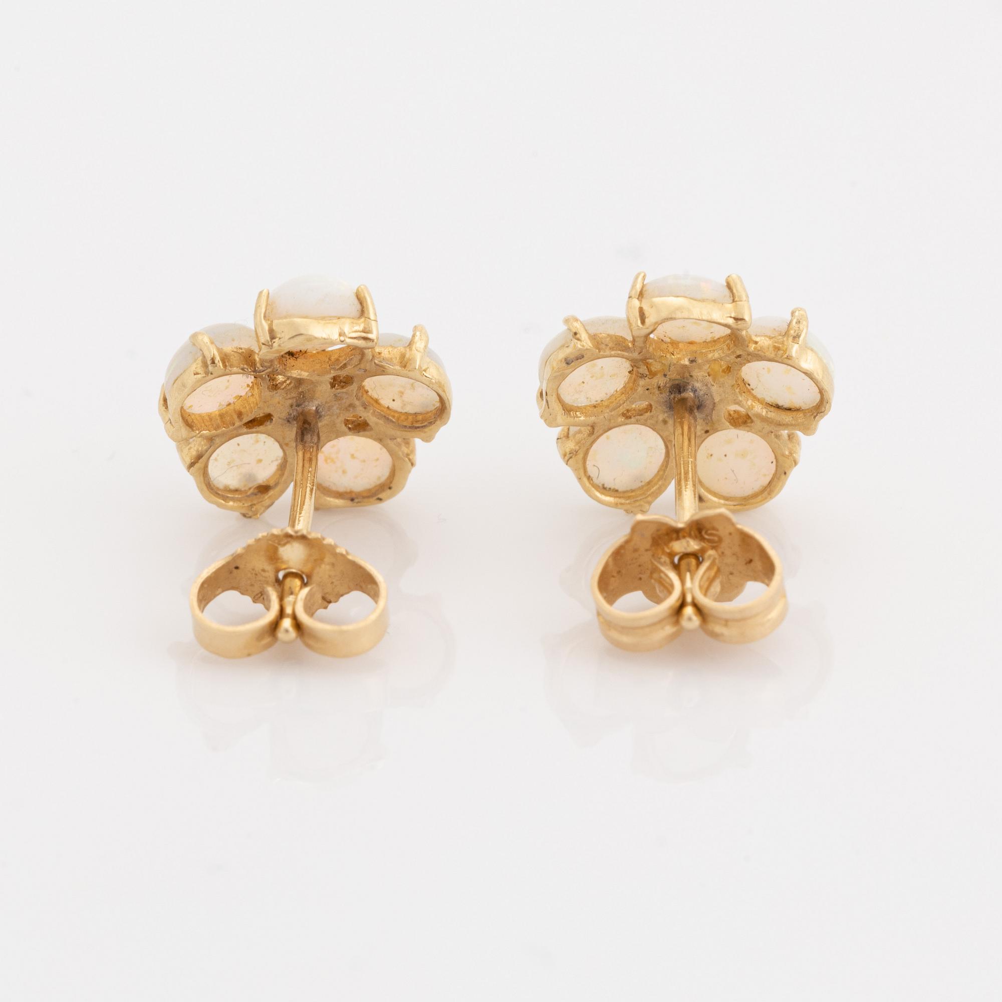 Opal and brilliant cut diamond earrings.