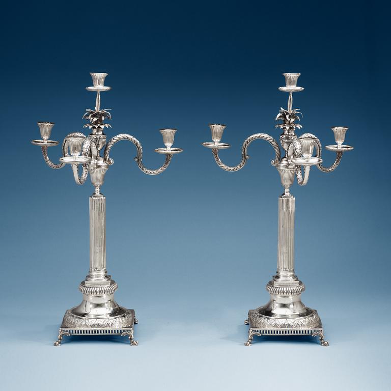 A pair of Swedish 18th cenruty silver cadelabra, makers mark of Mikael Nyberg, Stockholm 1793.