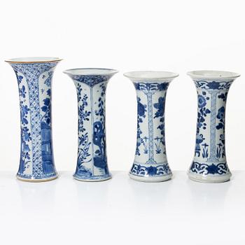 Four blue and white trumpet vases, Qing dynasty, Kangxi (1662-1722).