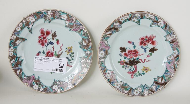 TALLRIKAR, 2 st, SKÅLFAT, 2 st samt SKÅLAR, 2 st, porslin, Kina, 1700-1800-tal.